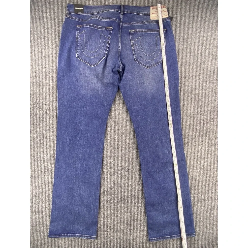 True Religion Geno Relaxed Slim Jeans Mens 38 Blue Denim Big T Stitch Y2K